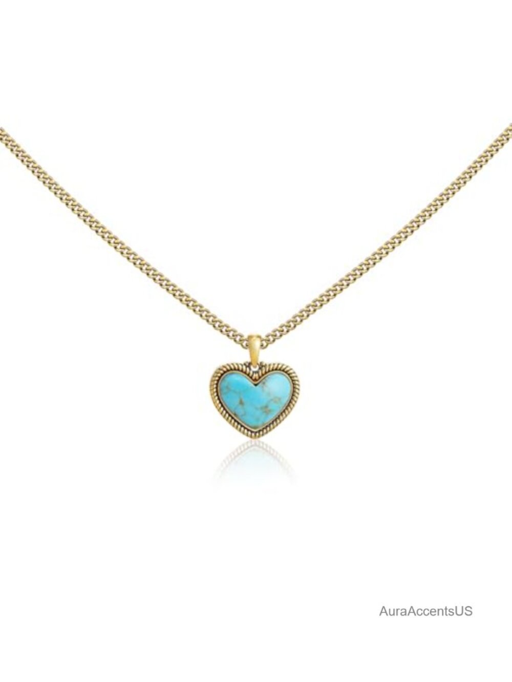 Turquoise Heart Pendant Necklace Gold Plated Western Jewelry